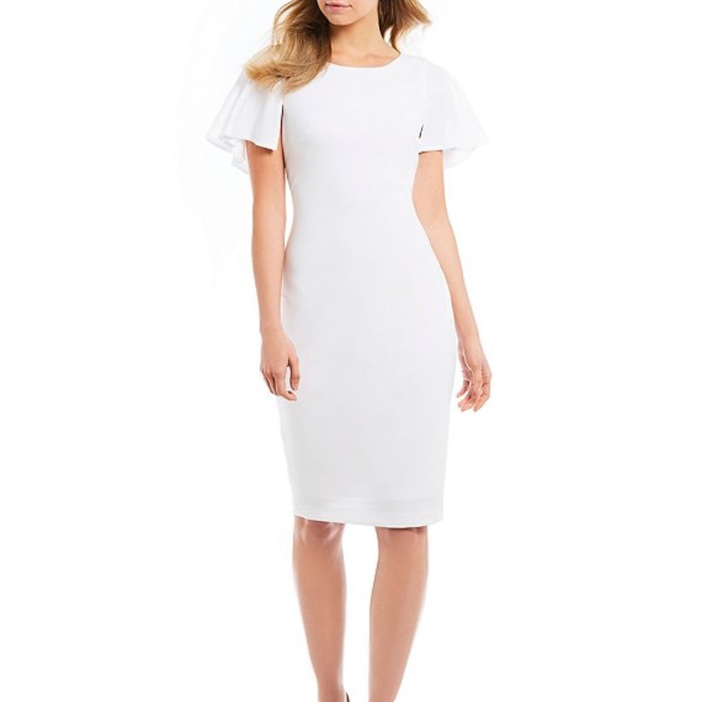 NWT White Calvin Klein Flutter Sleeve Shea…